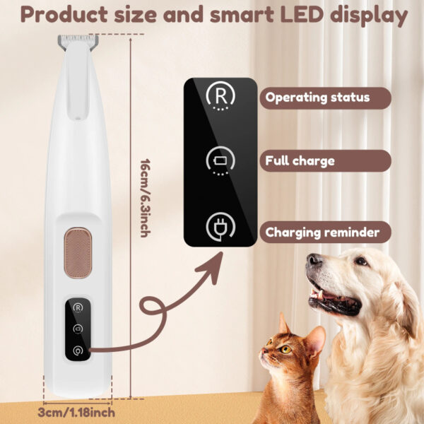 Pets Dog Paw Trimmer With LED Light Fully Waterproof Pet Hair Trimmer With LED Display Dog Clippers For Grooming Widen Blade - Image 8